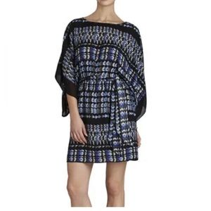 BCBG MaxAzria Lois Scarf Dress XS Womans Kimono Sleeve Blue Tie Waist Geometric